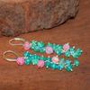 Fire Opal Cluster Earrings: Green Pink Ethiopian Opal, Sterling Silver