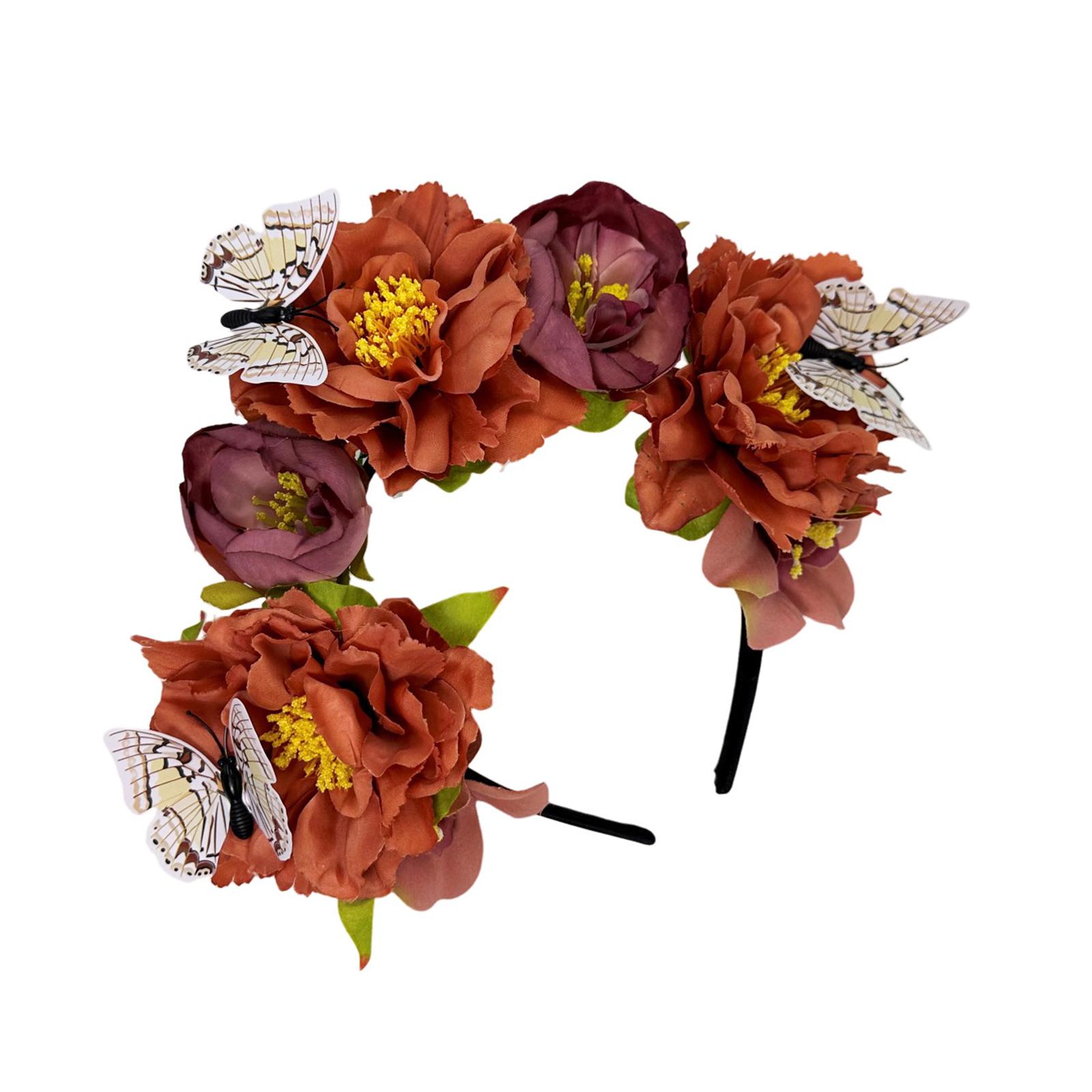

Ободок для музыкального фестиваля с тканевыми цветами и декором в виде бабочек, аксессуар для музыкального фестиваля, обруч для волос, свадебный головной убор невесты 5