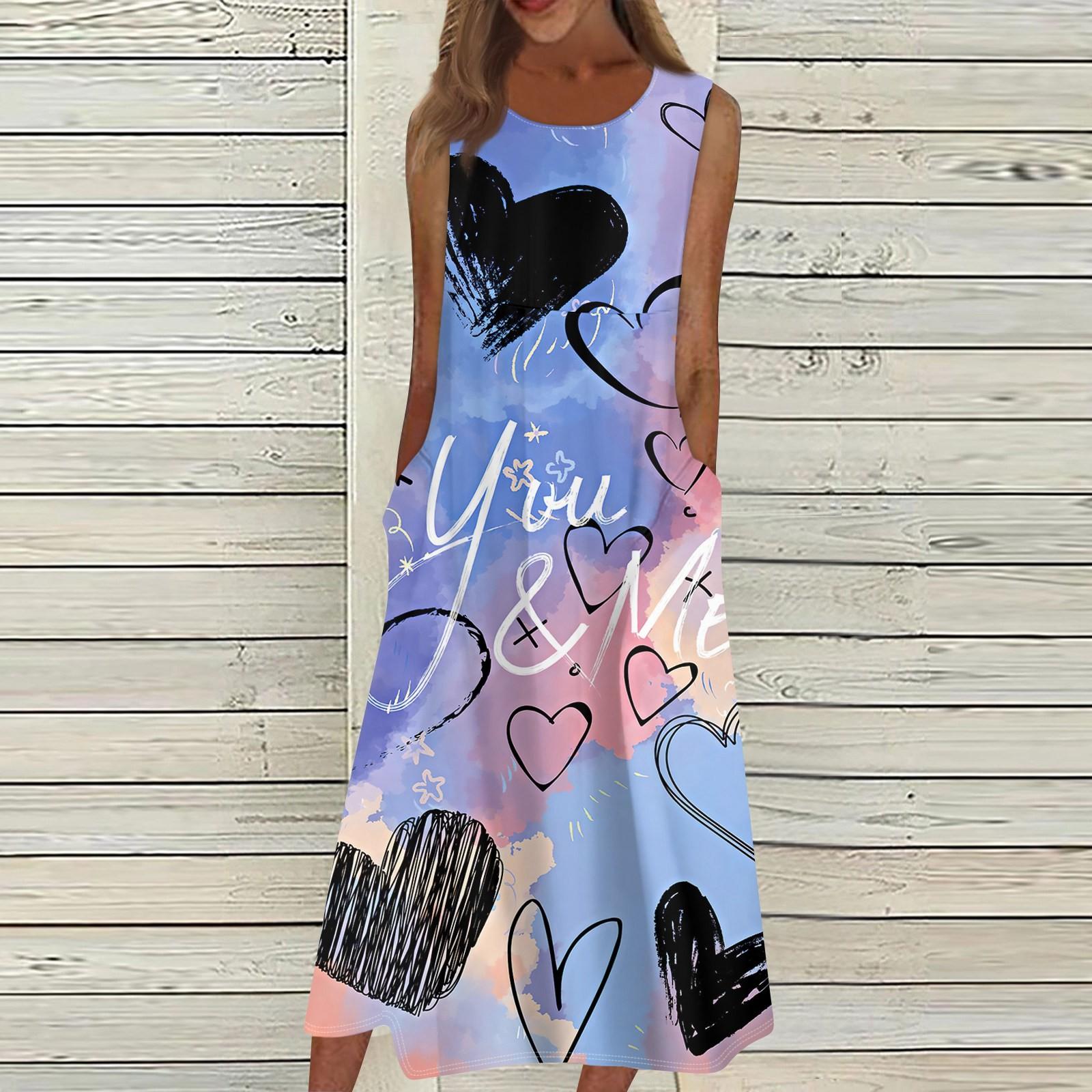 

Жен. Повседневные платья с принтом Круглый вырез Классический Классический На открытом воздухе Повседневные Без рукавов Свободные платья XL небесно-голубой