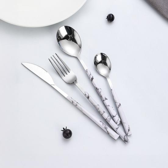 Edelstahl Tafelgeschirr Set 5-teilig Ergonomischer Marmorgriff Besteck Enthält Steakmesser Gabel Löffel Kaffeelöffel Langlebig und Stilvoll für Zuhause Und