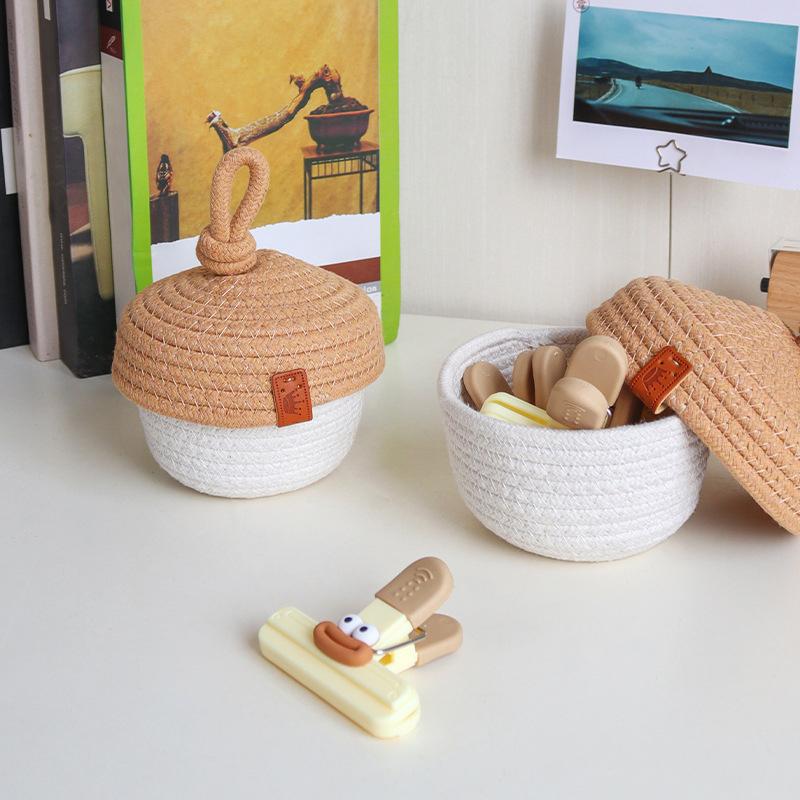1PC Woven Makeup Storage Basket Multi Functional Jewelry Organizer Cute Cotton Rope Weaving Basket Modern Style 2 styles