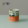 Handmade Ceramic Tea Cup Warm Orange Cat Under Flower Bamboo Style 200ml Lovers