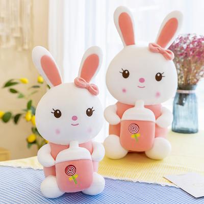 Brinquedo de pelúcia de coelho de garrafa fofo, boneca de coelhinho branco, cama de menina, boneca de pano super macia, almofada de arremesso, presente de aniversário