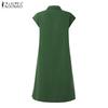 ZANZEA Women Turn Down Collar Solid Color Summer Sleeveless Dress