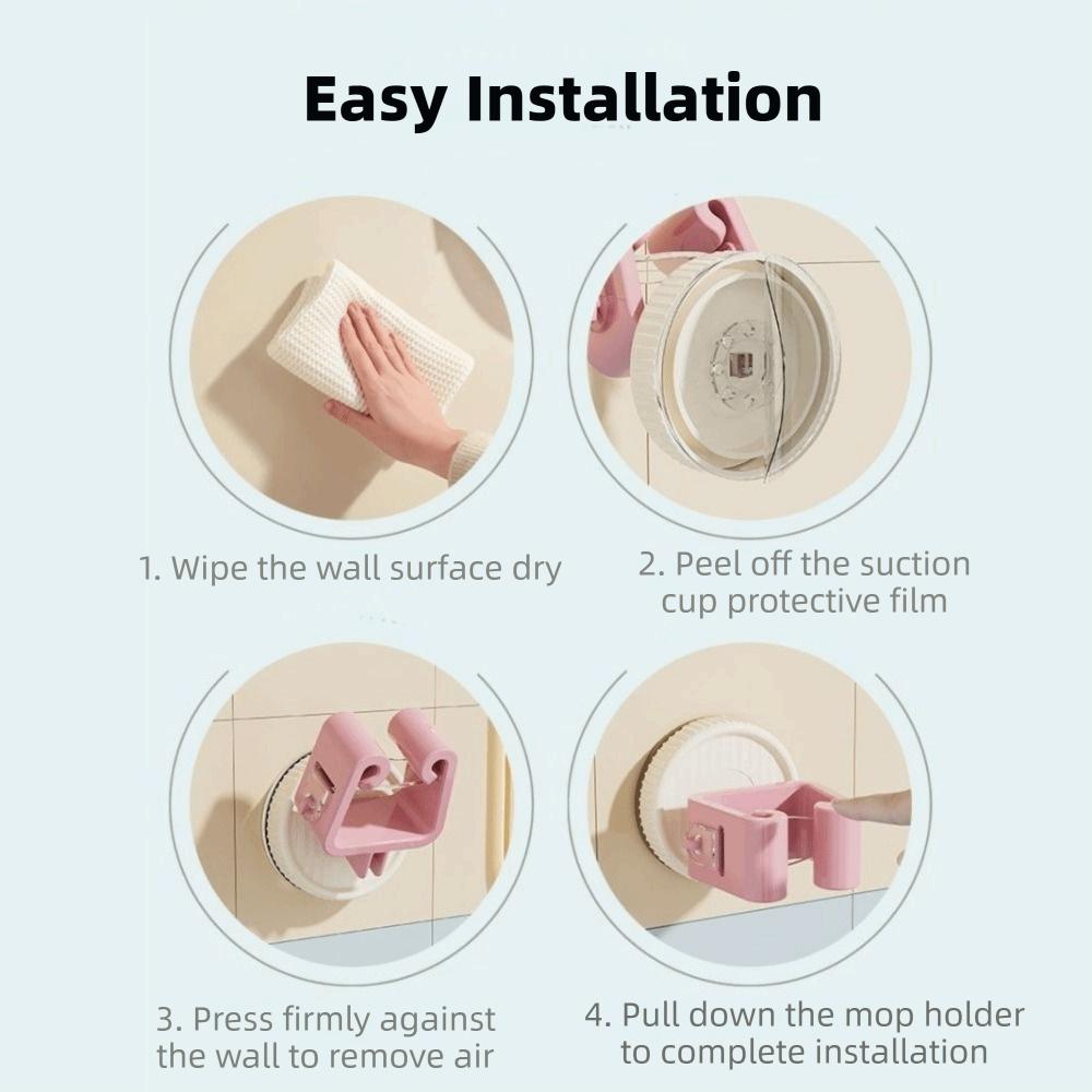 3PCS Plastic Suction Cup Mop Holder Wall Mounted Space Saving Mop Clip Waterproof Broom Storage Brackets Living Room