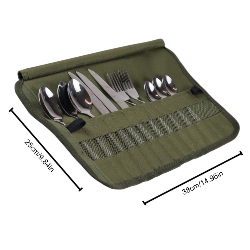Outdoor Use Camping Cutlery Storage Pouch Lightweight Roll Up Pouch Pouch Water Repellent Tableware Storage Case for Forks Spoons Chopstick