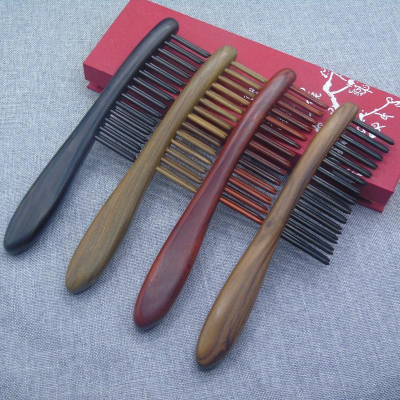 Purple Sandalwood Double Row Massage Comb with Green Sandalwood Hair Smoother and Engraved Portable Design