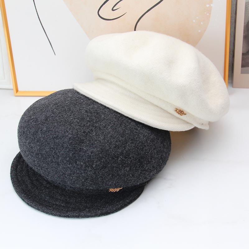 Retro Wool Newsboy Hat Literary Beret Women's Autumn and Winter Warm Face Little Peaked Hat Octagonal Hat