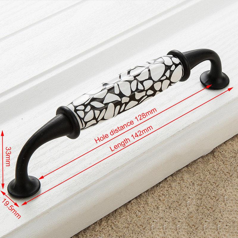 KAK Black Emboss Wardrobe Door Handles Marble Ceramic Cabinet Handles Drawer Knobs American Style Furniture Hardware Pulls