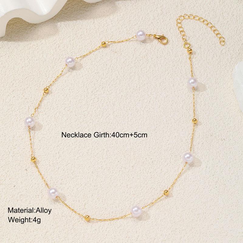 Imitation Perlenkette für Damen, einfache Mode leichte Luxus Metallkugel Schlüsselbein Kette Schmuck gold