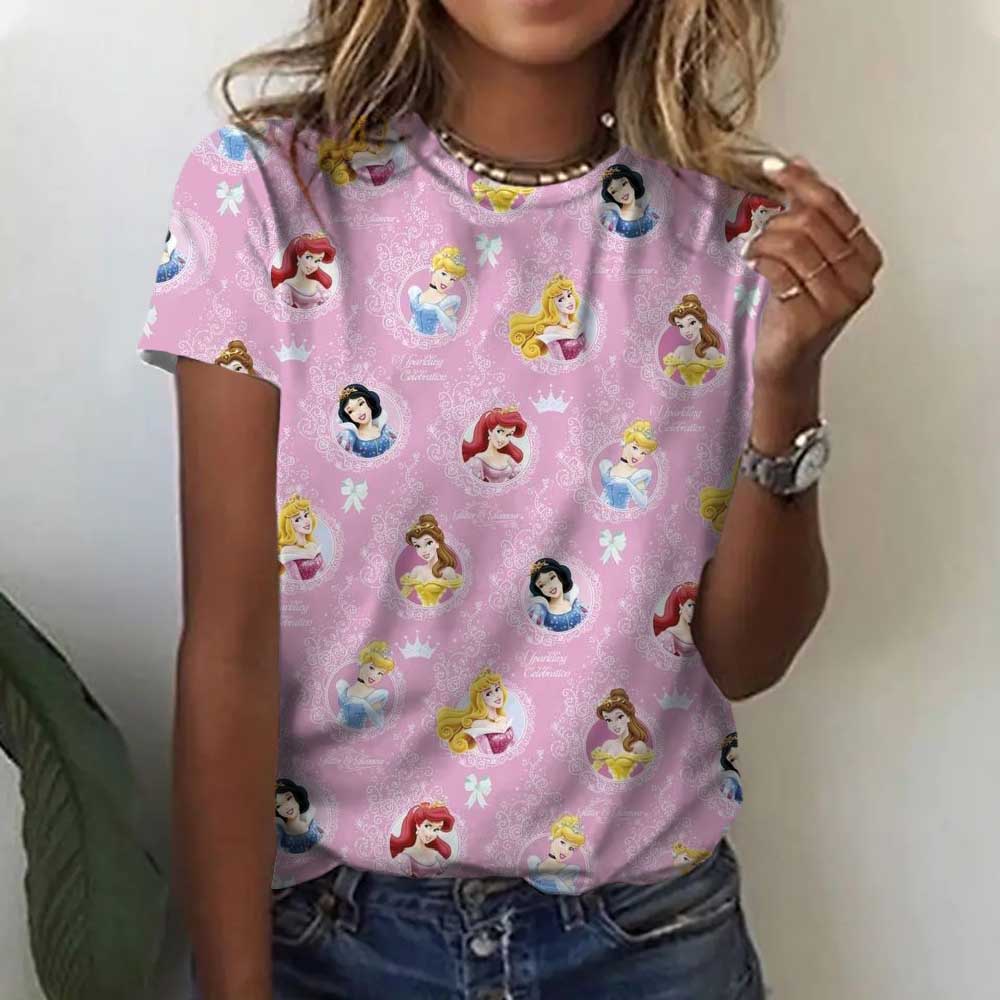Latest Fashion Disney Princess 3D Printing Comfortable Casual Outdoor Sports Breathable Quick Drying Popular T-Shirt