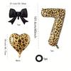 Leopard Print Number Foil Balloon 0-9 with Black Bow Leopard Print Heart-shaped Balloon for Birthday Anniversary Party Decor
