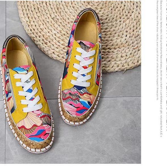 2022 Ethnic Style Plus Size Color Block Women's Casual Low-Top Printed Sporty Shoes