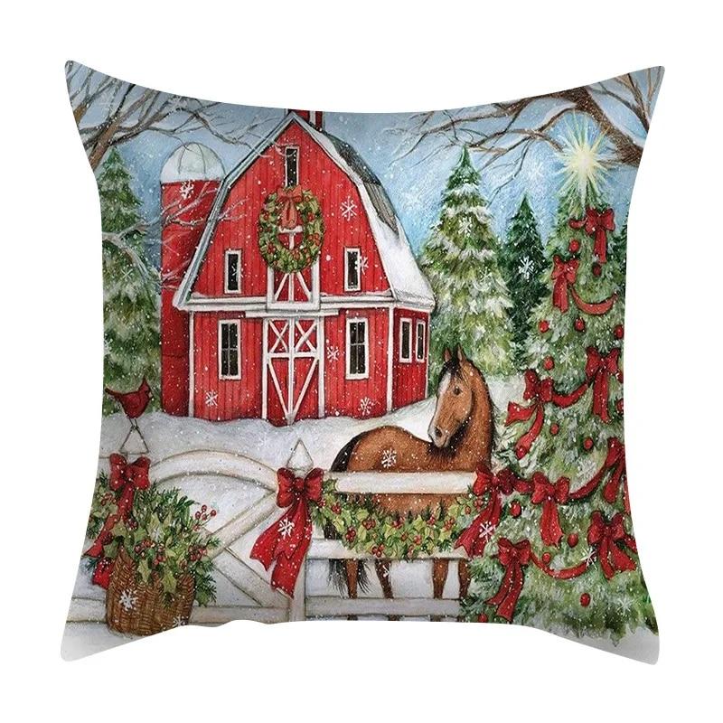 Taie d'oreiller de Noël Père Noël Camion Ferme Maison Bonhomme de neige Couronne Décoration d'arbre de Noël Bureau Canapé Housse de coussin