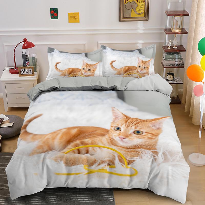3D Lovely Cat Duvet Cover Set,cute Pet Cat Bedding Set Full Queen King Size,Cute Animals Luxury Quilt Covers Gifts Home Textiles
