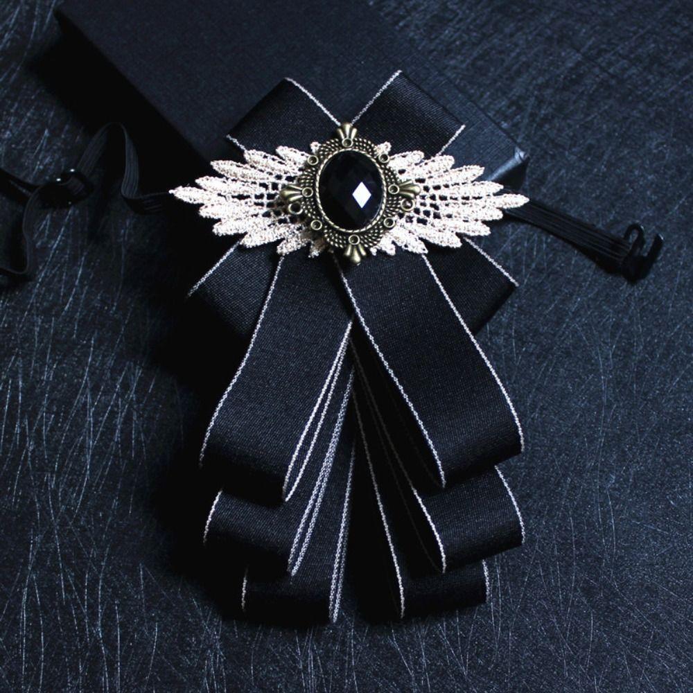 Fashion Faux Stone Men's Suit Lapel Flowers Alloy Polyester Bow Tie Necktie Neck Decoration Groom Formal Suit