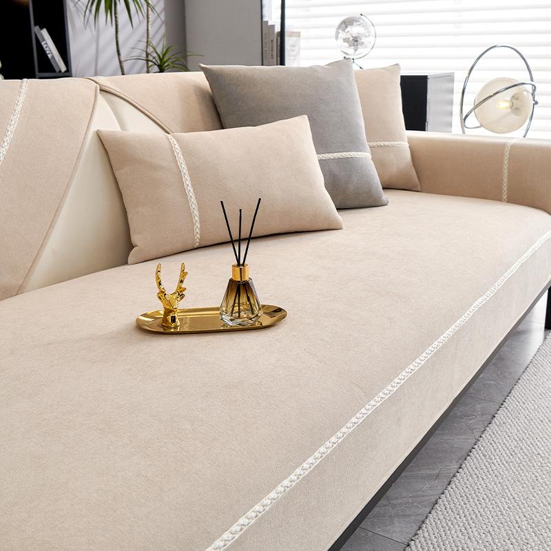 Velvet Skin-Friendly Sofa Cushion Four Seasons Universal Non-Slip Living Room Sofa Set Solid Colour Chenille Thickened Sofa Back