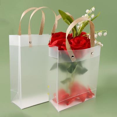 1pcs Transparent Gift Bags with Handles Reusable Plastic Clear White Frosted Tote Bags Party Flower Wrap Bag,20 * 15 * 6cm