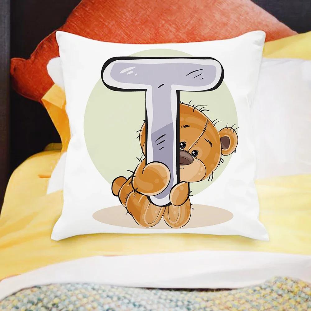 Cartoon Bear Sofa Children's Room Decoration Cute Animal Pillowcase  Letter Printing Cushion Cover