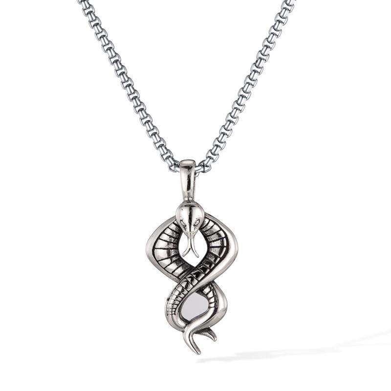 Hot Selling Necklace Men s Personality Stainless Steel Retro Trendy Cool Snake Pendant Titanium