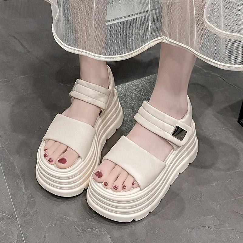 Móda 8CM Dámské volnočasové robustní sandály s otevřenou špičkou Vysoké podpatky Nové gladiátorky Pantofle Dámská móda Trendy Letní platforma Plážové sandály