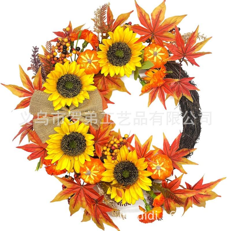 Harvest Wreath With Pumpkins Berries Vine Circle Halloween Thanksgiving Door Decor