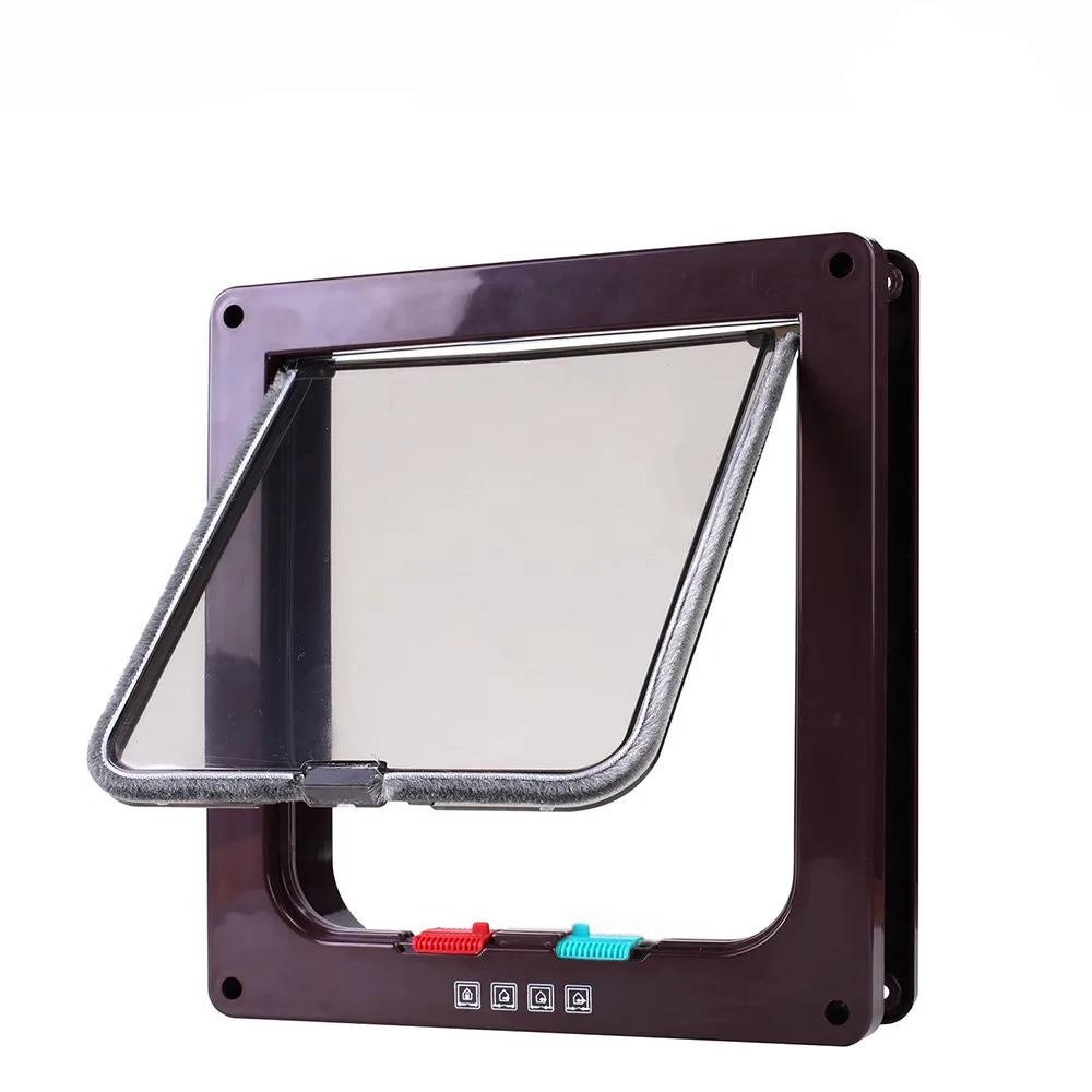 Dog Cat Flap Door with 4 Way Lock Pet Cat Gate Security Flap Door For Animals Plastic Small Dog Gate Cat Flap Pet Door Gate