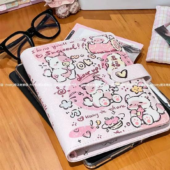 A5 PU Leather Magnetic Buckle Cute Cartoon Diary with Card Holder