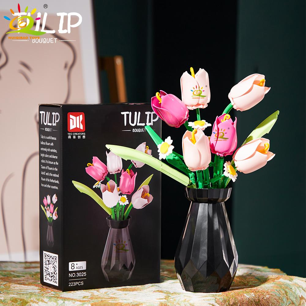 Rose MOC Flower Model Building Blocks 3D Bouquet Bricks Children DIY Toys Home Decor Valentine's Day Gift for Girls