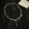 Collana con Perle Imitazione Stella Zircone Croce Stella Kpop Uomo Collane con Ciondolo Stella a Stella Y2K Hiphop Collana Choker con Stella e Frange Unisex