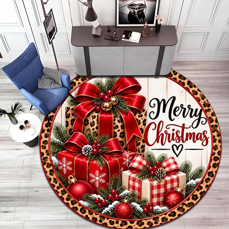 Cute Christmas Day Gift Bell Santa Claus Snowman Christmas Tree round rug Home Soft Decorative Anti slip Chair Mat Carpet Outdoor Floor Mat Carpet 16