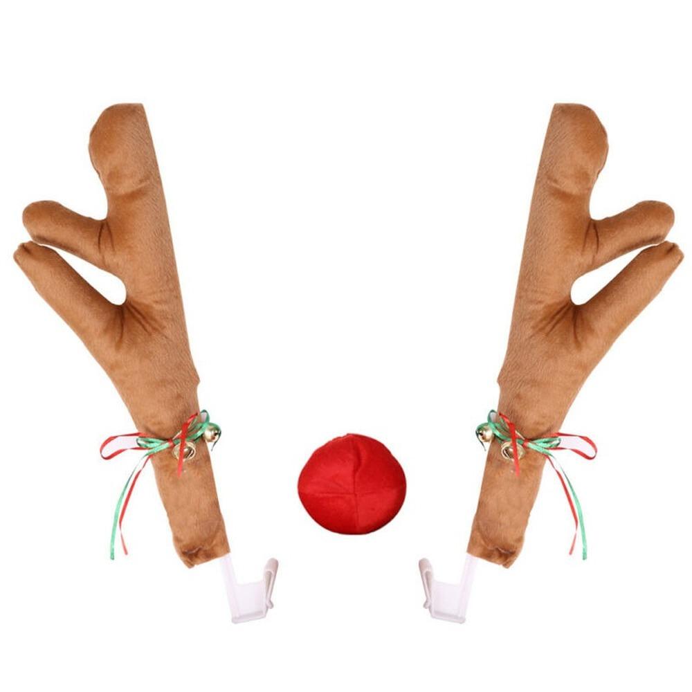 Christmas Festive Car Decor Ornaments Flannelette Antlers and Nose Reindeer Decoration Sets Supplies