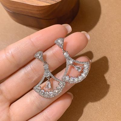 Vintage Water Drop AAAAA Zircon Fan Earrings For Women Copper Elegant Dress Earrings Party Birthday Wedding Bridal Gift