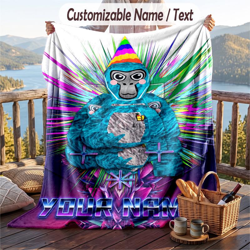 Gorilla Tag cartoon Flannel Blanket, Personalized Custom Name Text, Soft Warm Plush Throw Blanket For Gift