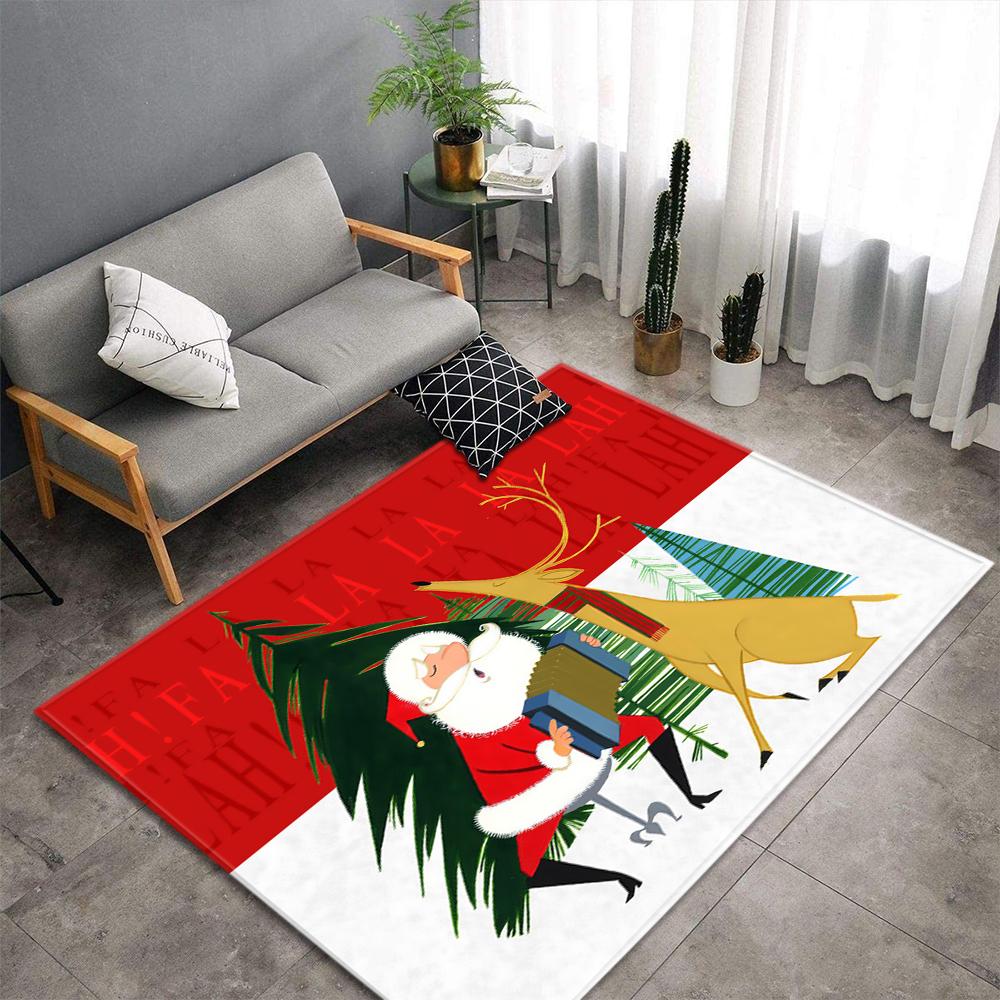 Christmas Tree Living Room Area Rug Xmas Gift Carpet Kids Play Bedroom Rug Santa Claus Print Home Decor Doormat Kitchen Floormat