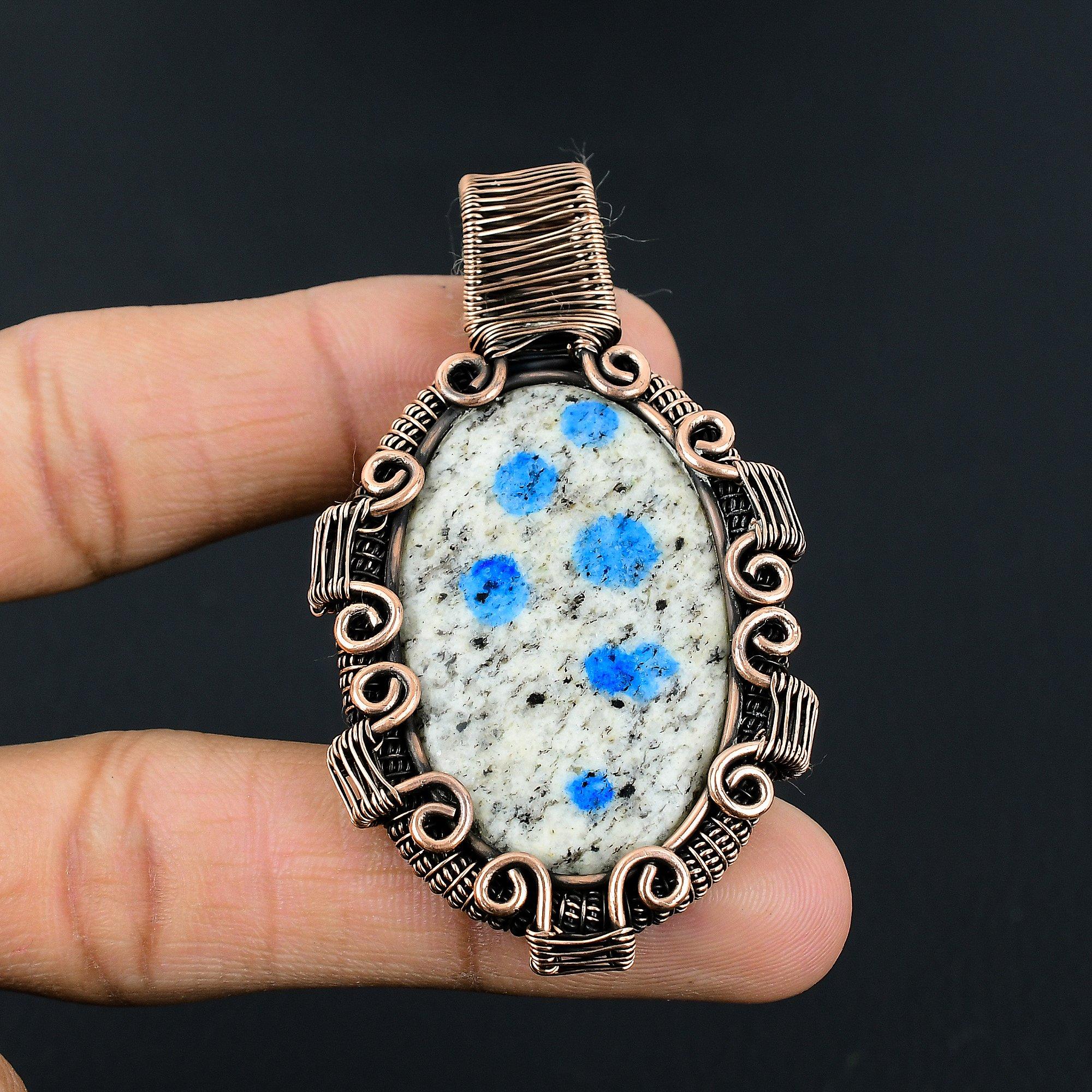 

K2 Azurite Pendant, 999 Copper Wire Wrapped Gemstone Jewelry, Handmade Pendant, For Thanksgiving 2.55 Inches
