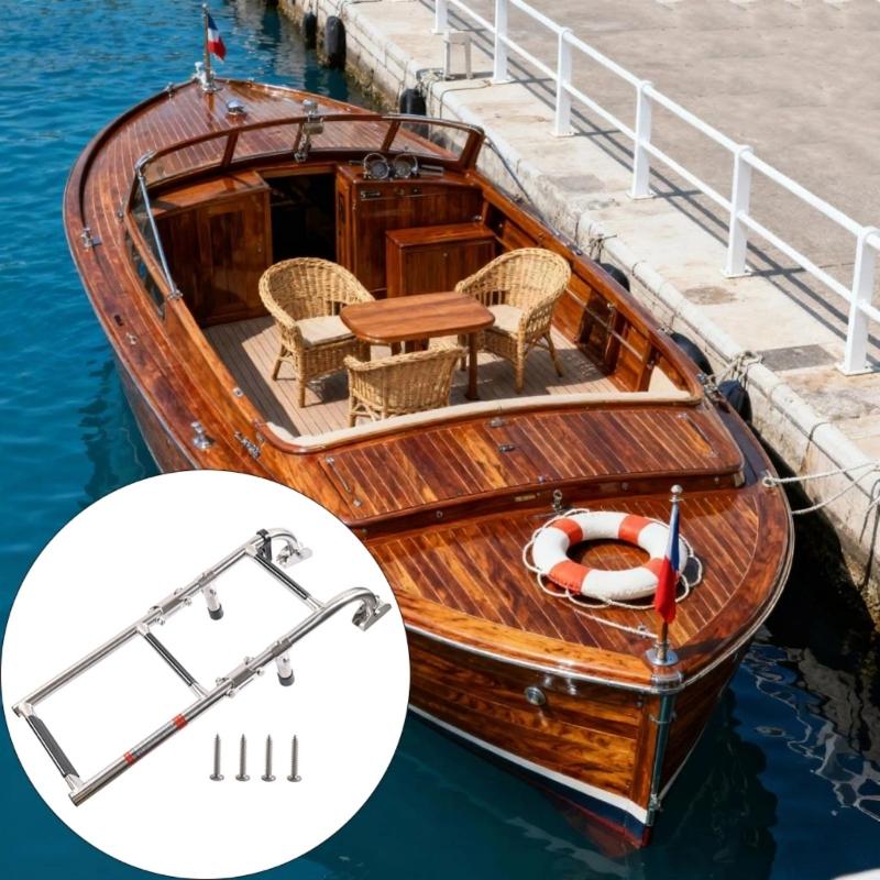 Stainless Steel Folding Marine Ladder Telescoping Boat Ladder Swim Step For Stern Boarding 440lbs Weight Capacity
