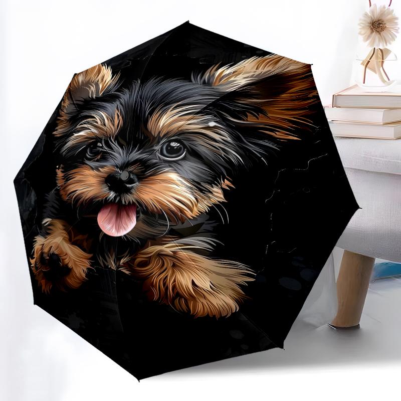 1pc Sturdy 8-Bone Auto Umbrella, Yorkshire Terrier Dog Umbrella, Digital Printed, Foldable Umbrella for On-the-Go Outdoor Use
