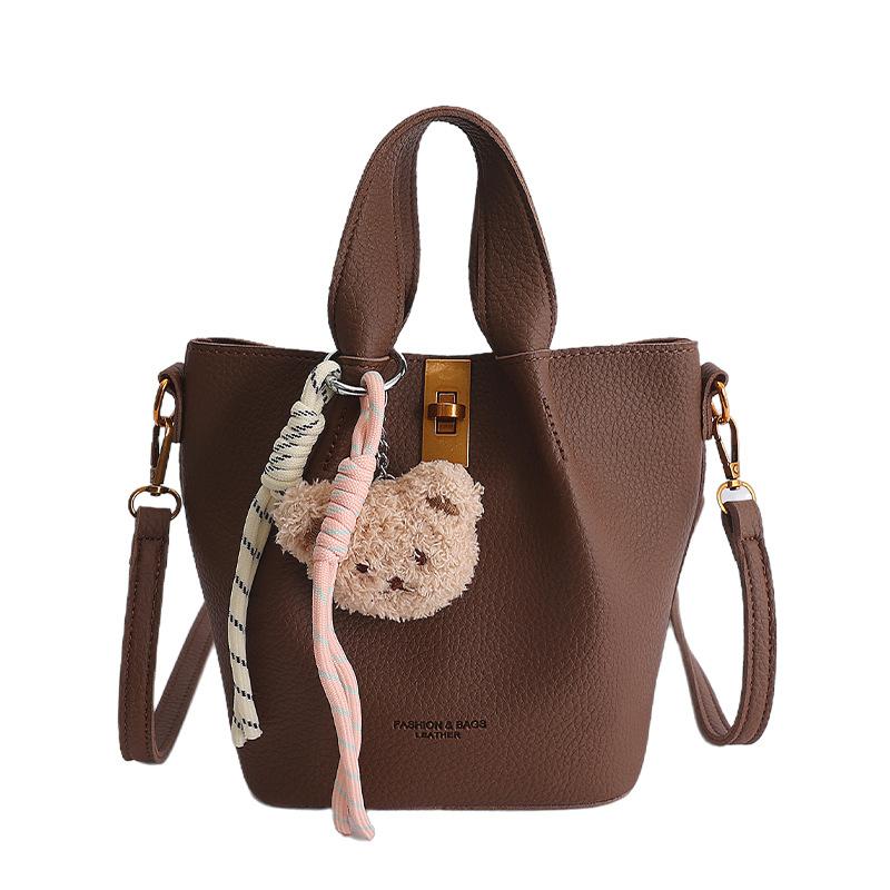 New Minimalist Soft Leather Handbag, Single Shoulder Crossbody Bag, Large Capacity Portable Bucket Bag, Lychee Patterned Women's Bag