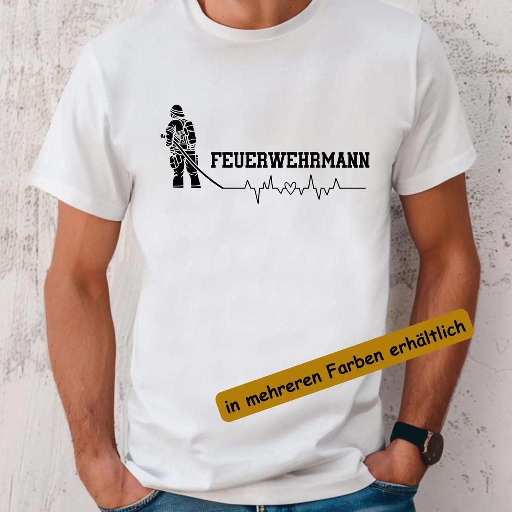 Men's Firefighter Heartbeat T Shirt Casual for Fireman Fire Department First Responder Vintage