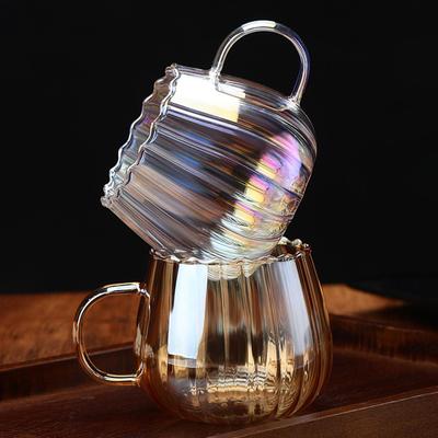 400ml High Borosilicate Glass Coffee Cups Creative Striped Mug Breakfast Milk Glass Water Cup Pumpkin Cups Home Office Drinkwar