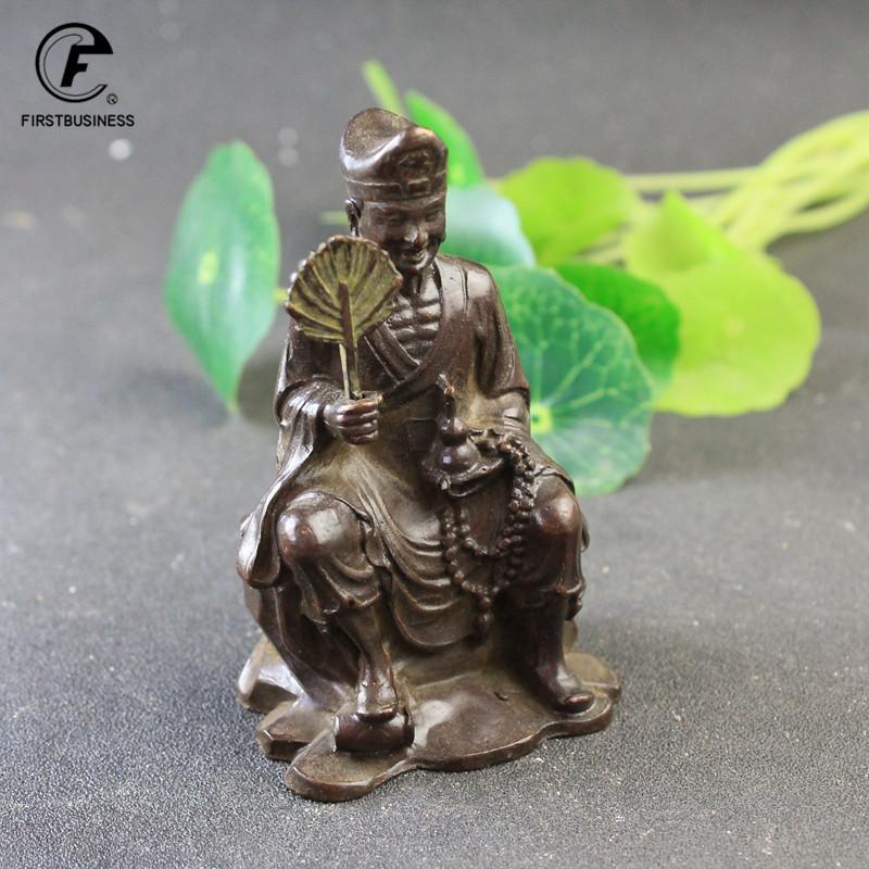 Antike Kupfer Ji Gong Mönch Statue Schreibtischornamente Retro Buddha Figuren Glücksbringer Feng Shui Heimdekorationen Handwerkszubehör