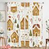 2pcs,2D plane printing Curtains&Window Treatment Gingerbread Christmas Houses Trees Durable 100% Polyester Fabric (without rod)