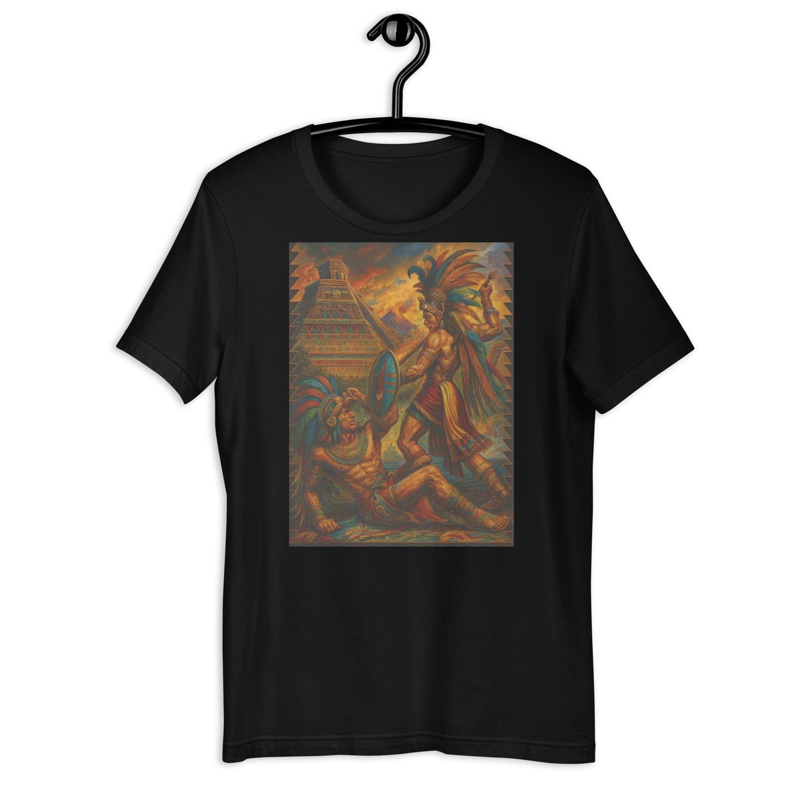 Aztec Warriors Battle Pyramid Mexican History Art T-Shirt Design S