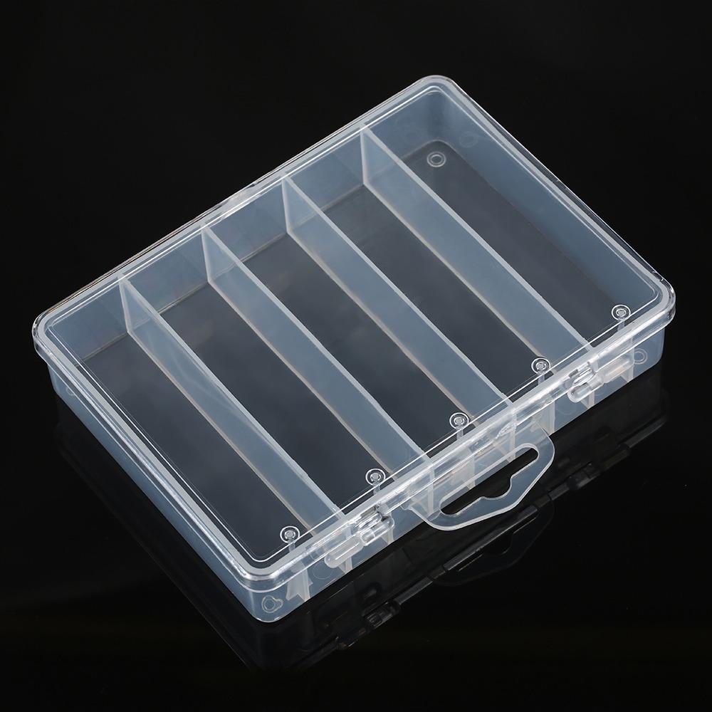 6pcs 5 Grid Compartment Fishing Lure Box Clear PVC Bait Storage Case  For Fishing Gear
