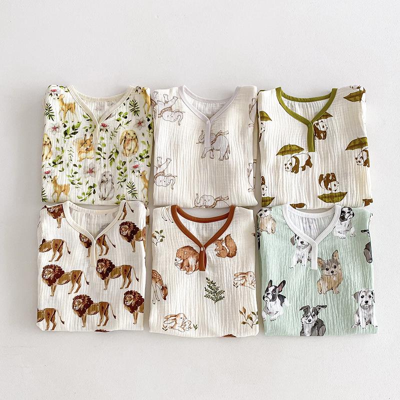 2025 Summer Pure Cotton Baby Sleep Robe: Class A Short Sleeve Gauze Pajamas