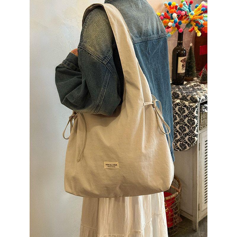 Girls' Style Lace-up Large-capacity Tote Bag with Bow on The Shoulder and Underarm Strap, Backless Bag, Vest-style Bag