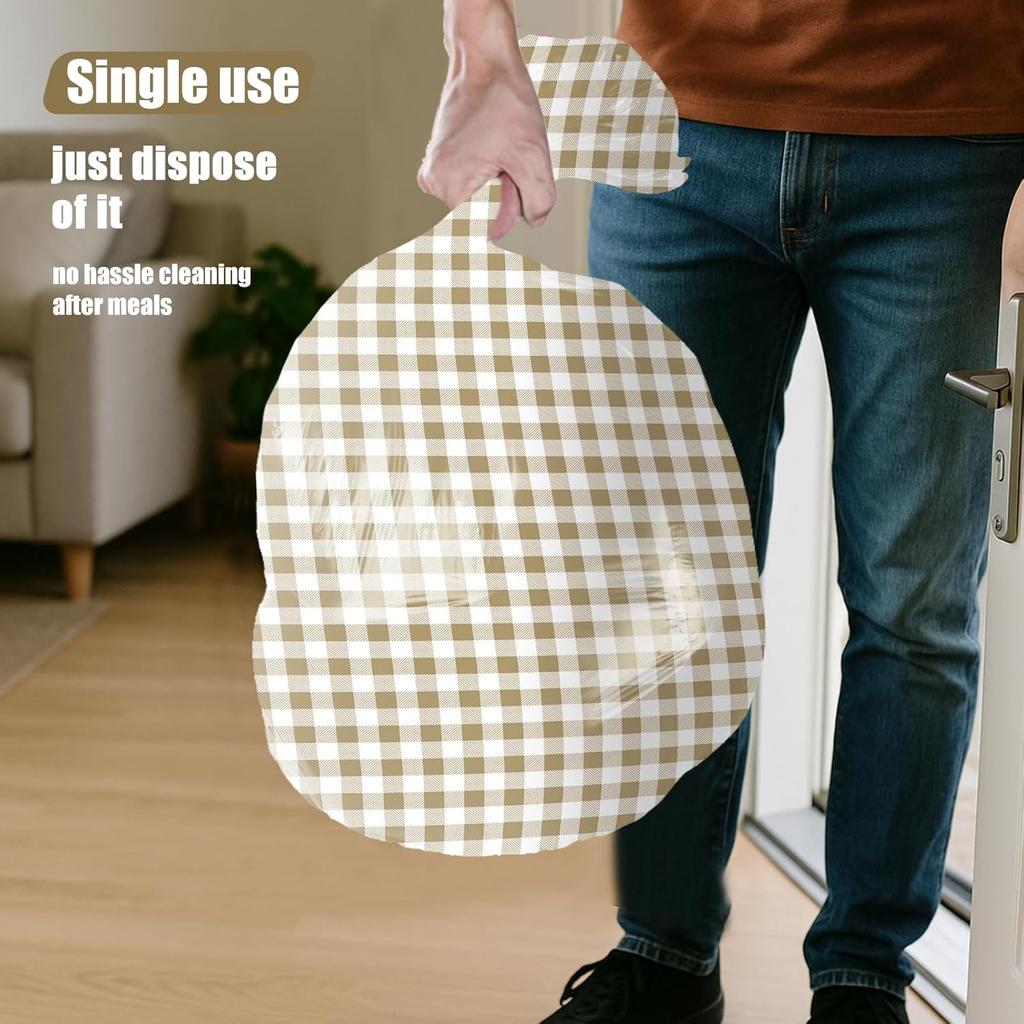 Hallswl 3pcs Khkai Gingham Tablecloth,Brown Beige Checkered Tablecloths Buffalo Plaid Disposable Plastic Table Covers for Birthday Baby Shower Bridal