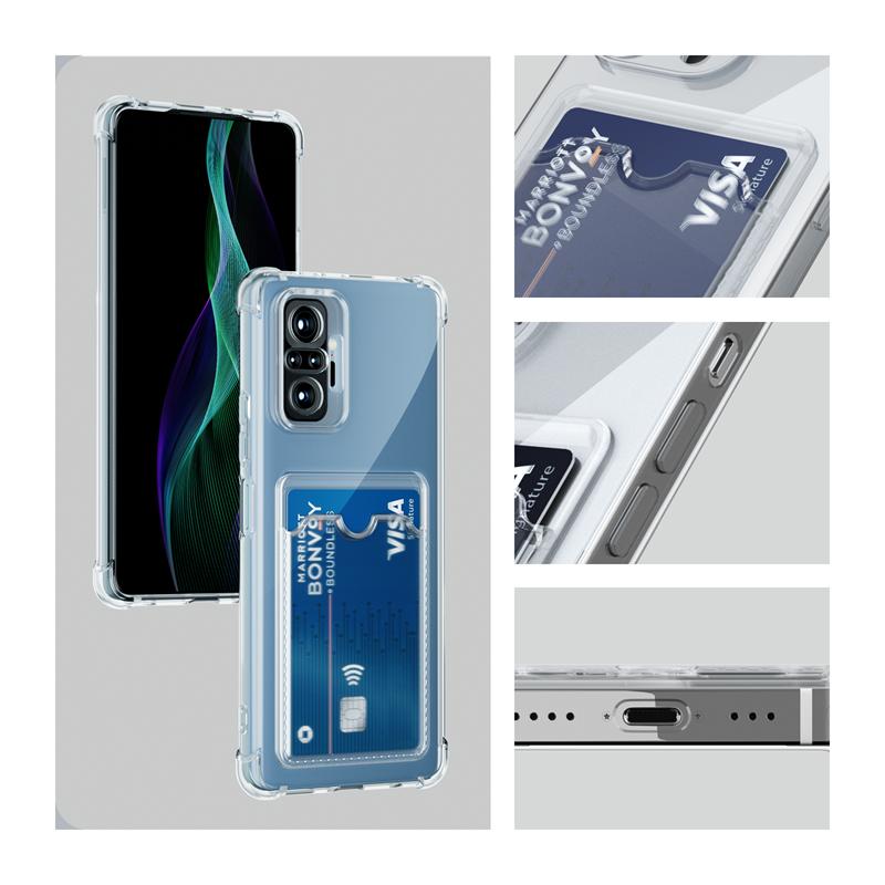 Pouzdro na telefon s držákem na karty pro Xiaomi Redmi Note 10 Pro 10S 11 11s 12 12s 13c Note 13 Pro 5G Průhledné rohy Nárazníkový kryt