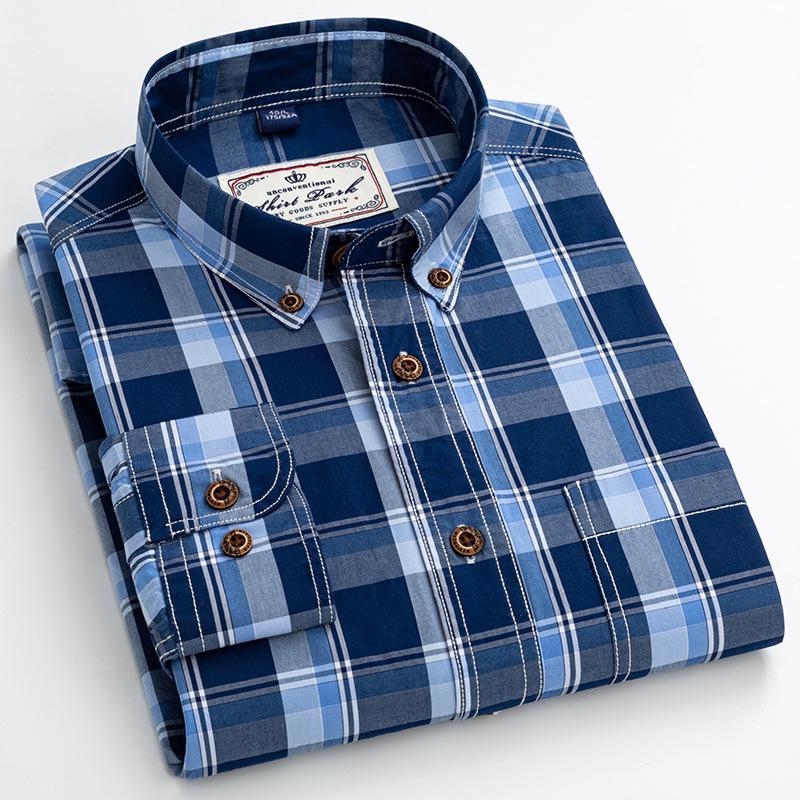 Men's Carbon Brushed Long-Sleeve Plaid Cotton Shirt